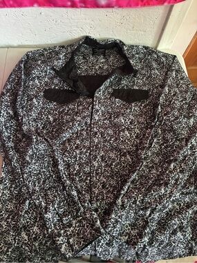 Men's Black & White Patterned Lightweight Shirt Jacket